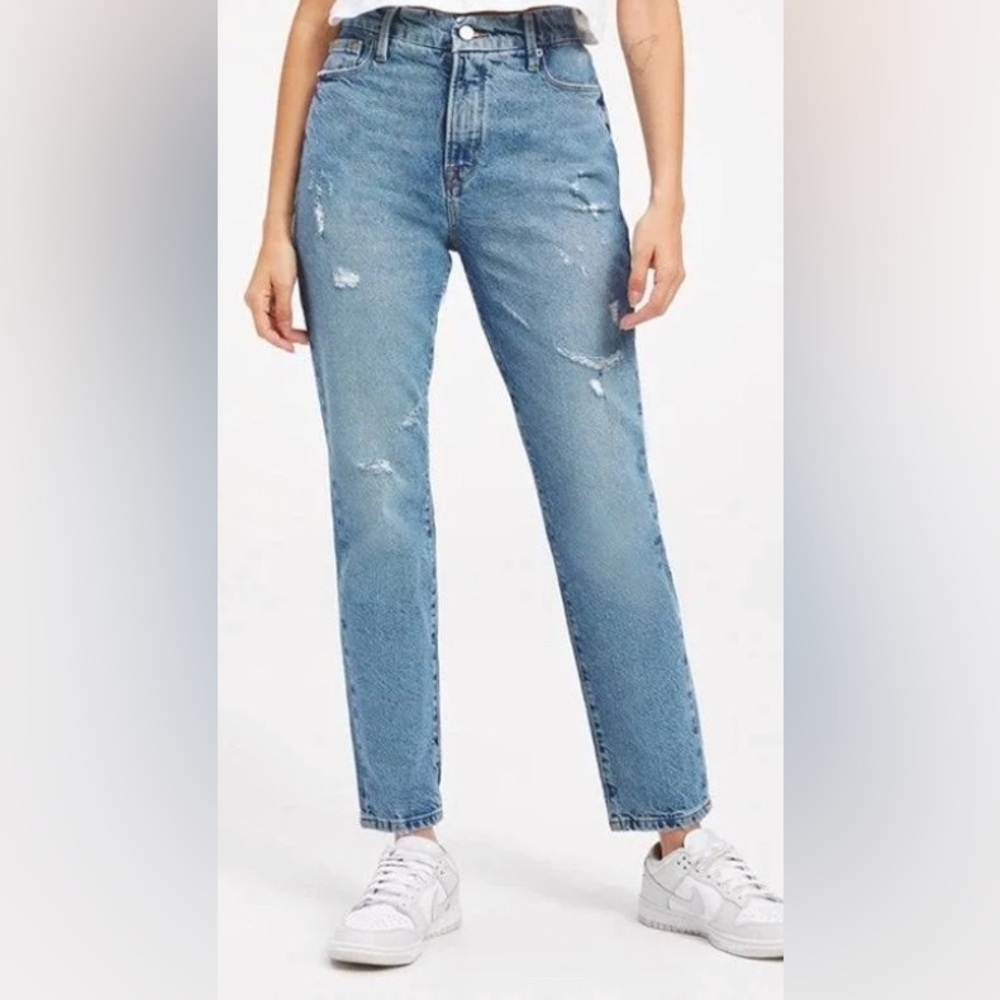 Good American Good Classic High Rise Distressed Slim- Straight Jeans, Size: 2
